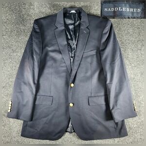 Saddlebred Men's 46R Navy Blue Gold Button Blazer Sport Coat Jacket College